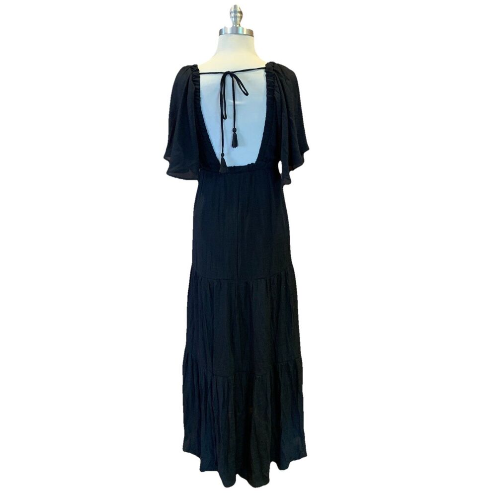 HYFVE Maxi Dress Sz Small Tiered Babydoll Black Festivals Sexy Boho Hippy Long